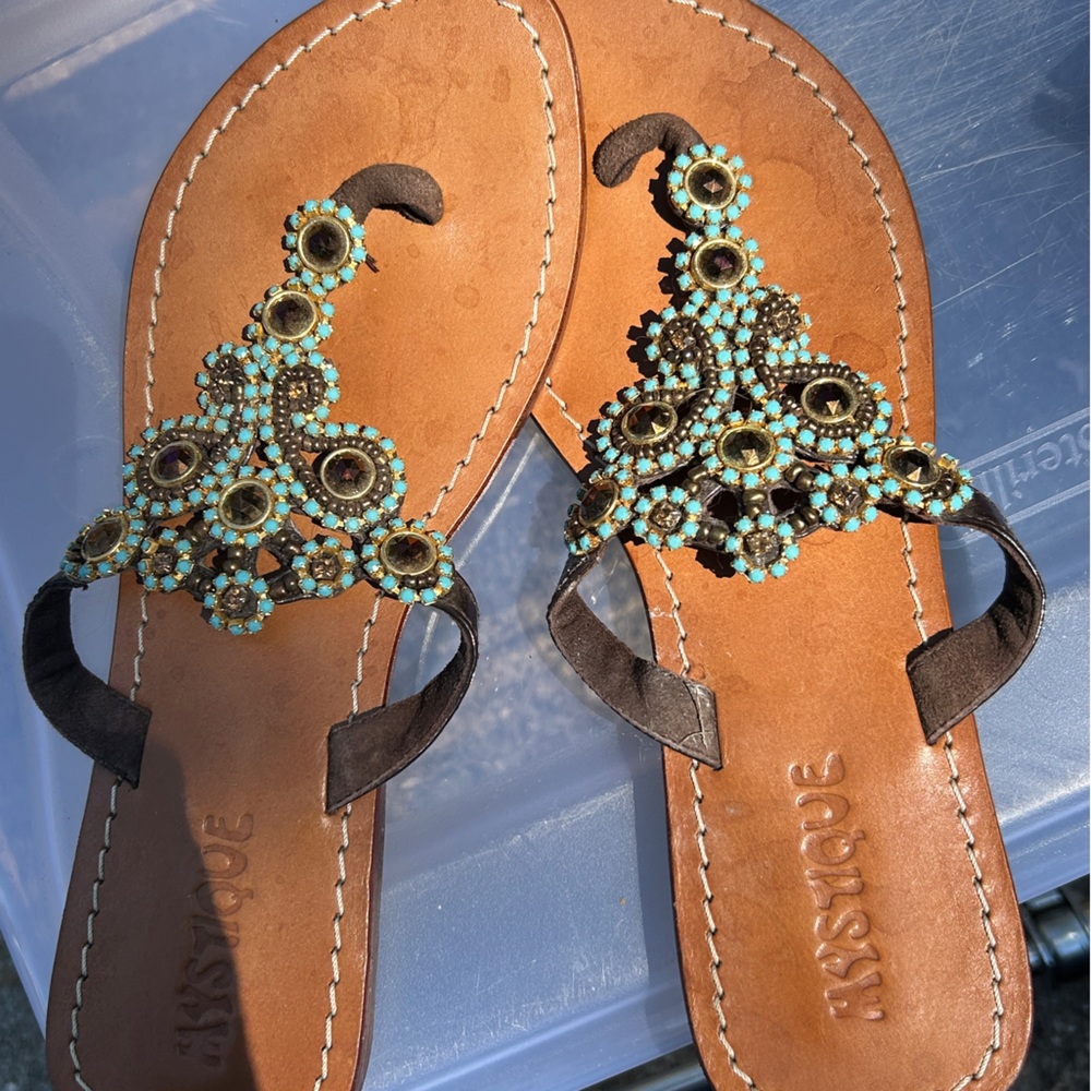 Mystique Boutique Turquoise and Brown Beaded Sandals